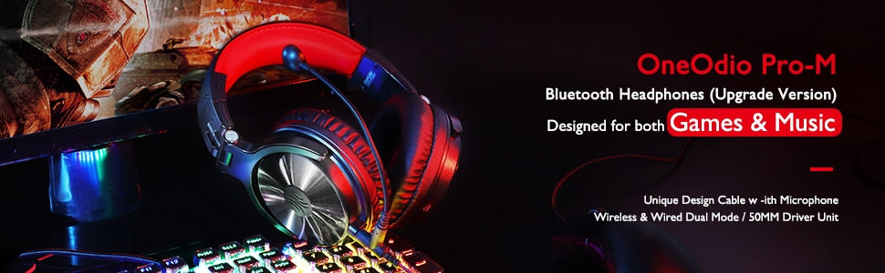Headphones Oneodio 110h Wireless Bluetooth 5.2 Fone de Ouvido 2 em 1 com microfone