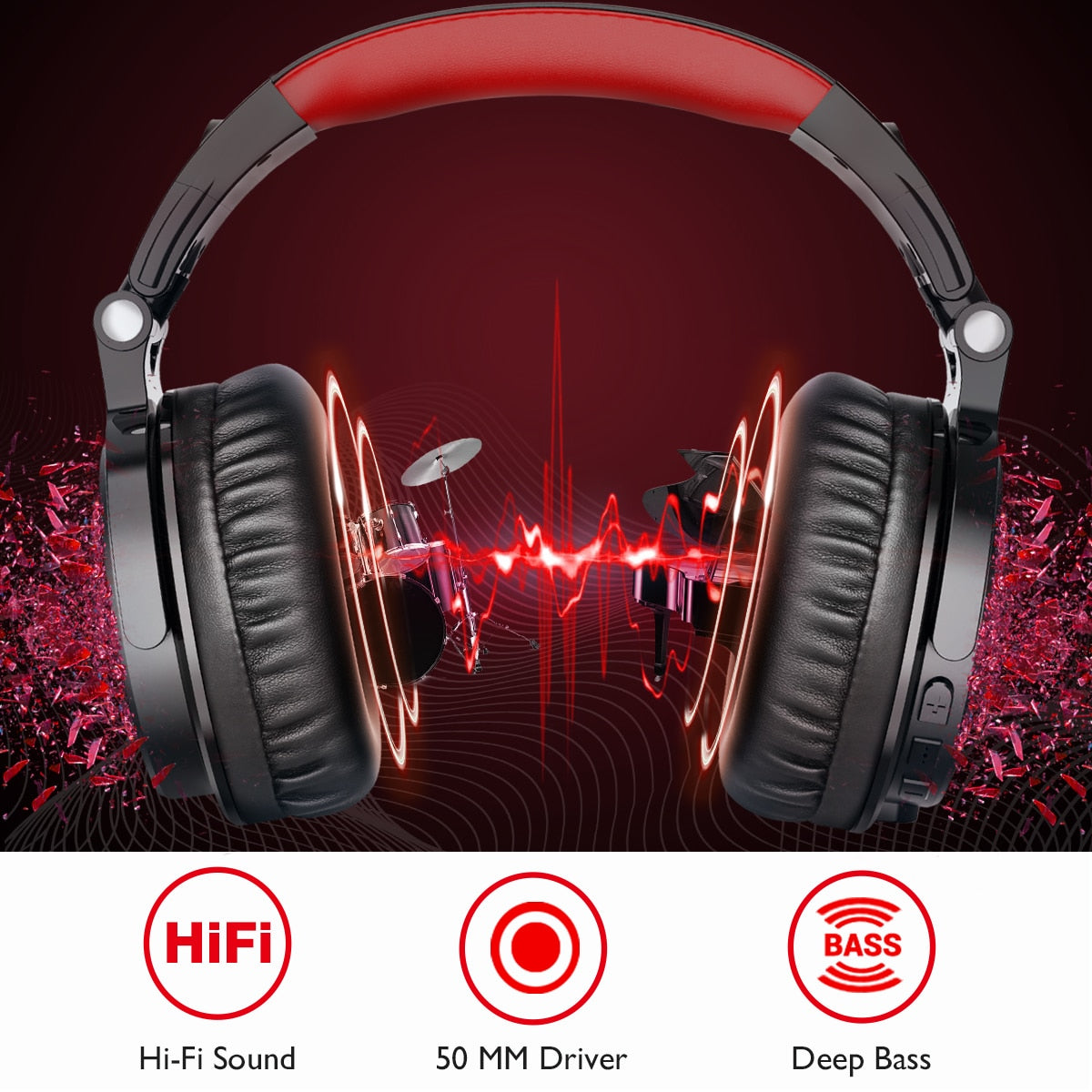 Headphones Oneodio 110h Wireless Bluetooth 5.2 Fone de Ouvido 2 em 1 com microfone