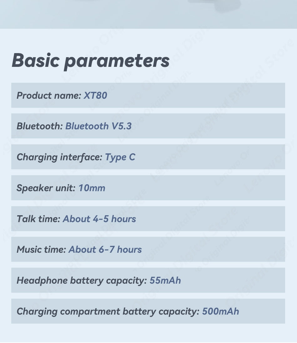 Fone de Ouvido Lenovo XT80