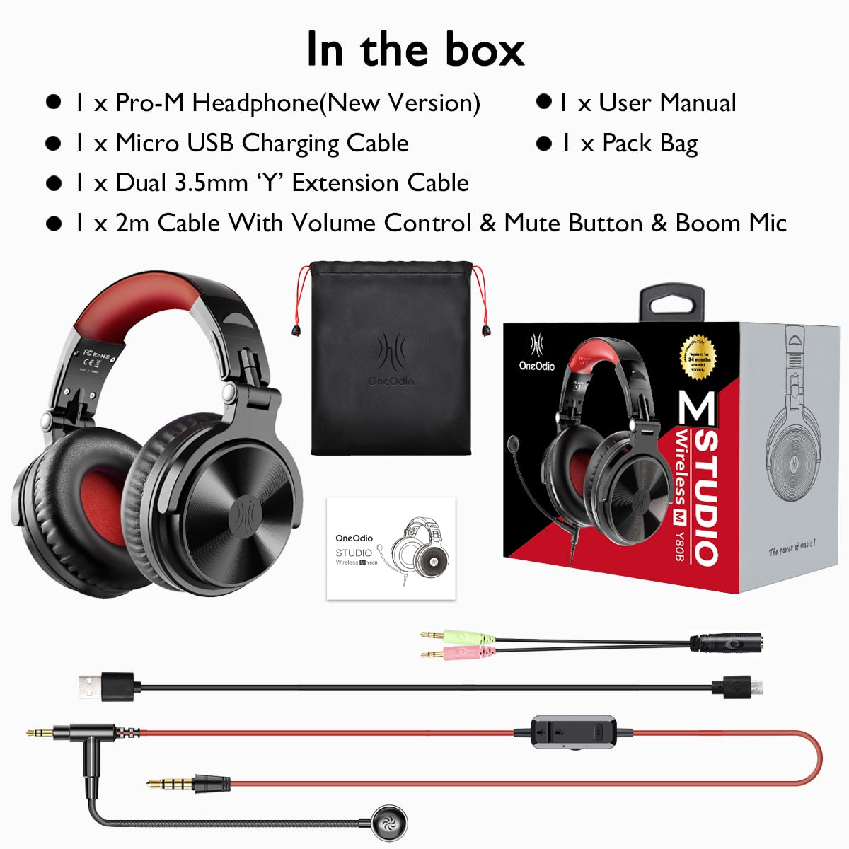 Headphones Oneodio 110h Wireless Bluetooth 5.2 Fone de Ouvido 2 em 1 com microfone