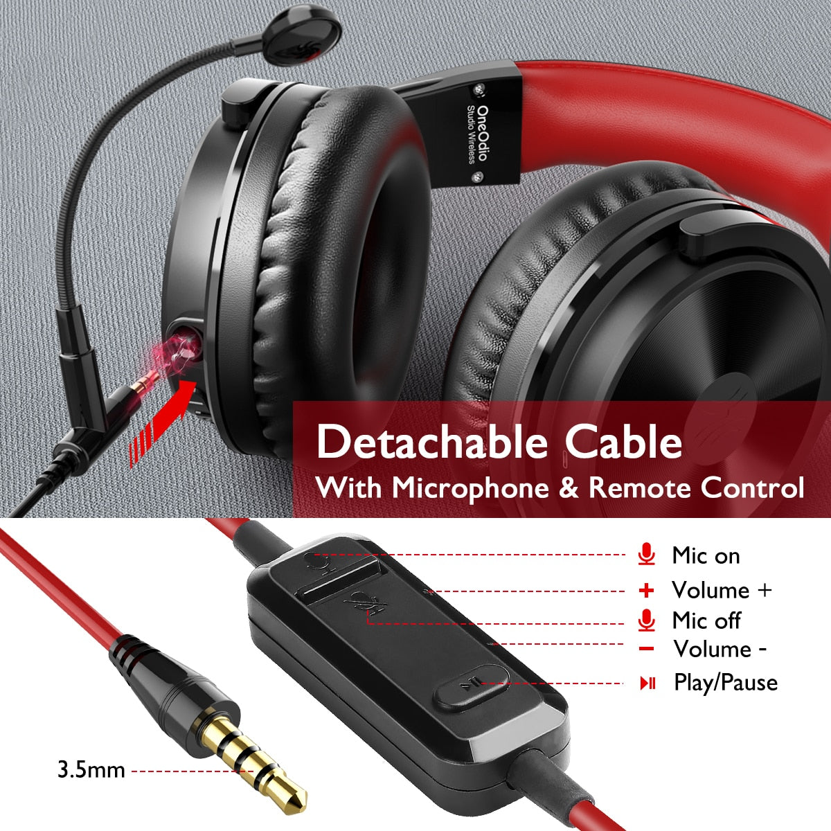 Headphones Oneodio 110h Wireless Bluetooth 5.2 Fone de Ouvido 2 em 1 com microfone
