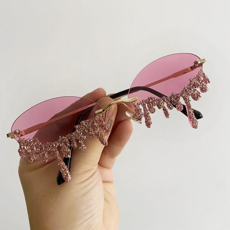 Óculos de sol oval com glitter coleção Fashion